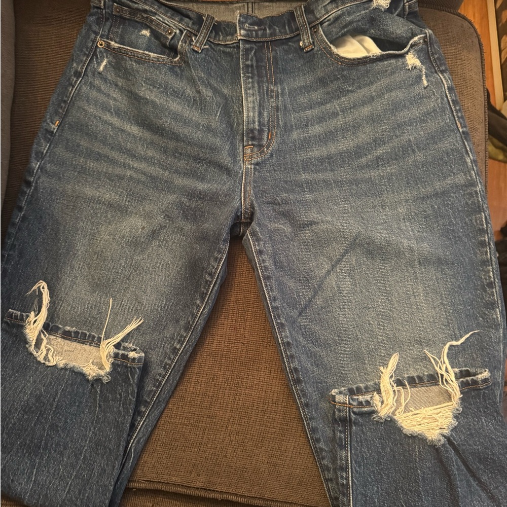 Abercrombie & Fitch Blue Relaxed Jeans with Distressed Details Women